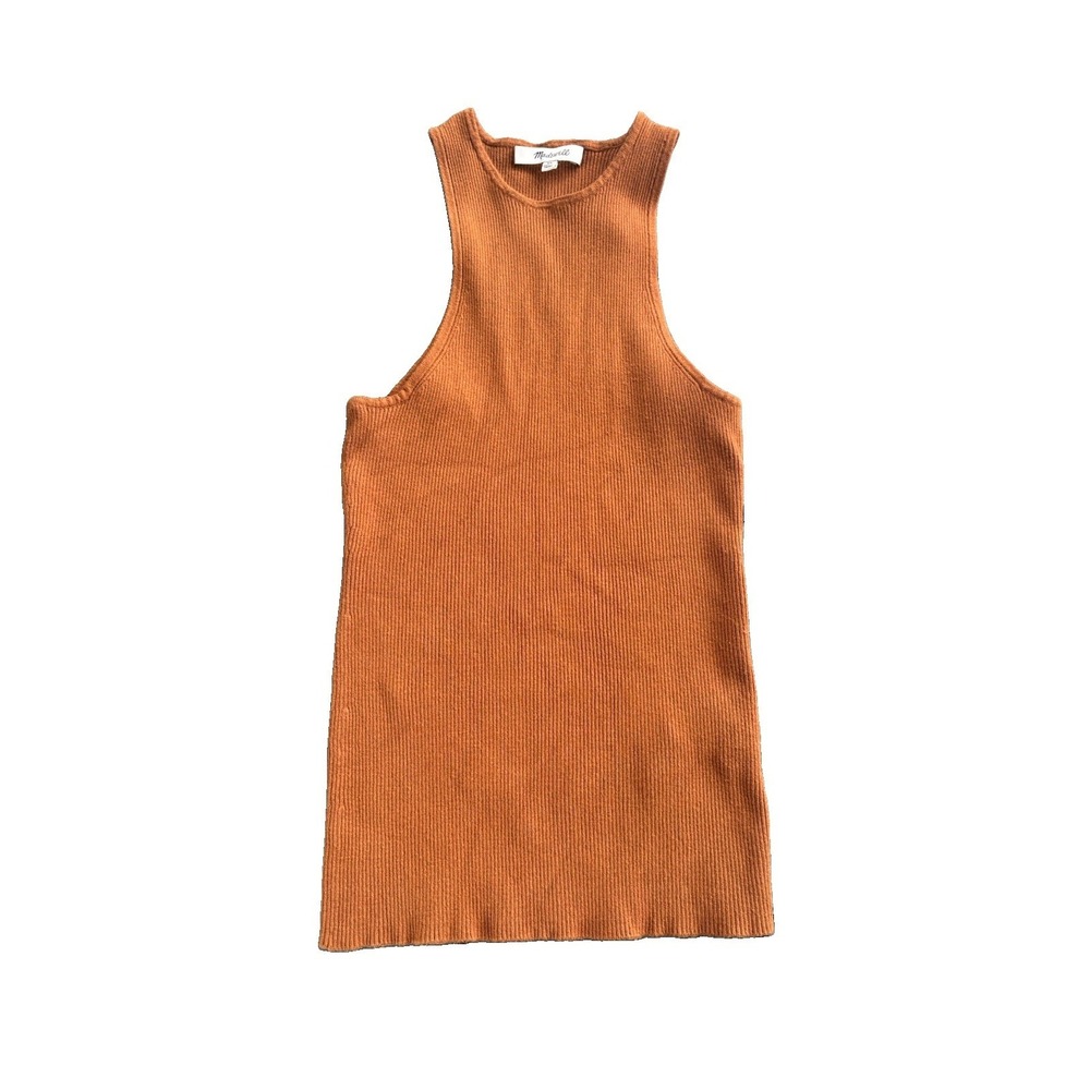 Madewell Tank Top Womens XS Orange Ribbed Knit High Neck Sleeveless Racerback